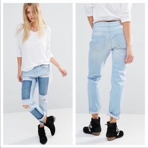 Noisy May Patchwork‎ Distressed Cropped Capri Denim Jeans